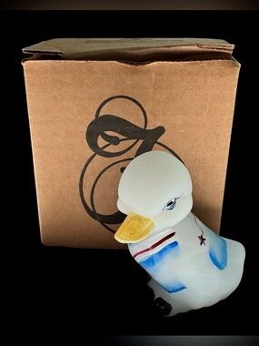 Fenton Opal Sanded Patriotic Duckling